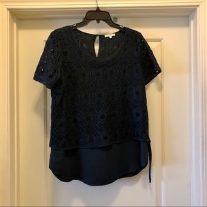Nordstrom Pleione Navy Lace Blouse